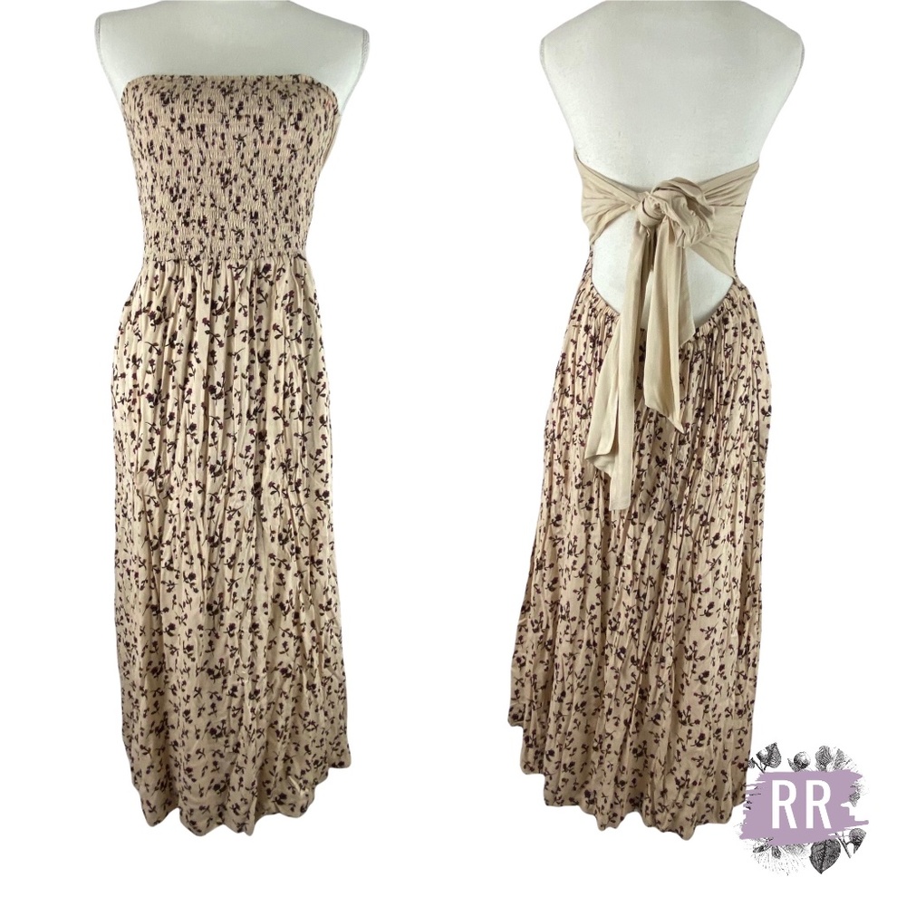 FREE PEOPLE Floral Smocked Open Back Maxi Dress